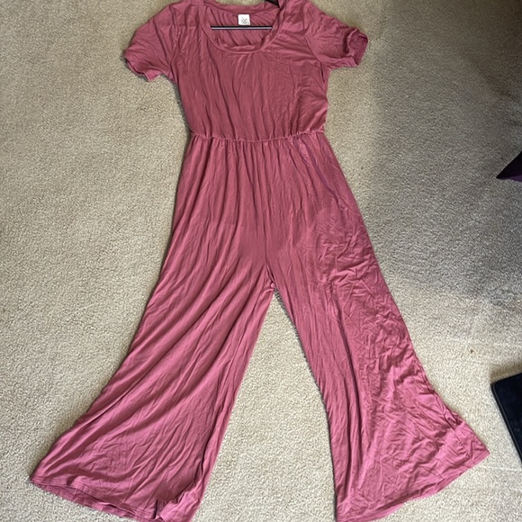 Zig Zag Stripe rose/mauve romper, short sleeve cropped wide legs sz Medium - Picture 5 of 11